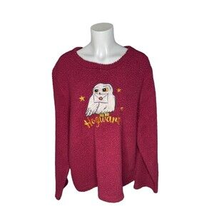 Harry Potter Sherpa Pajama Top Sweater Burgundy Hedwig Hogwarts Womens 2X